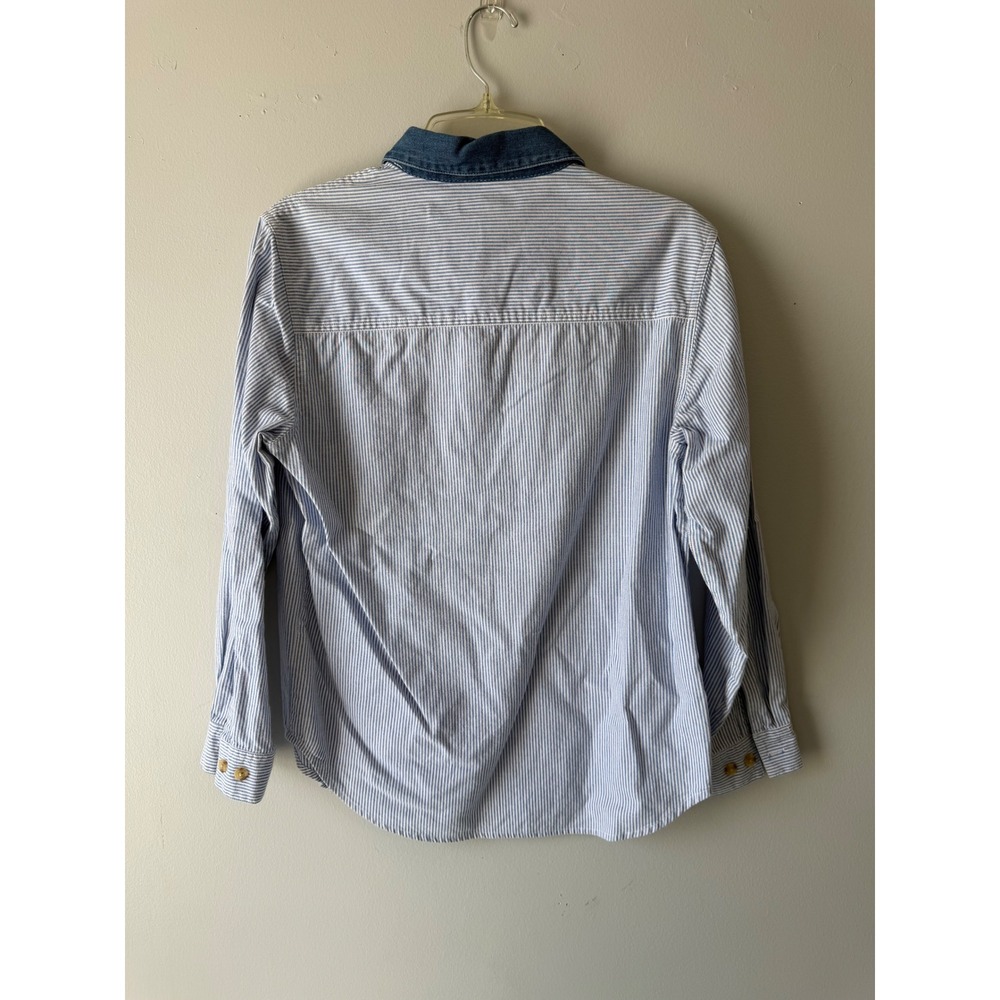 Cabin Creek Woman's Small Blue White Striped Sunflower Fall Embroidered Shirt - Picture 6 of 10